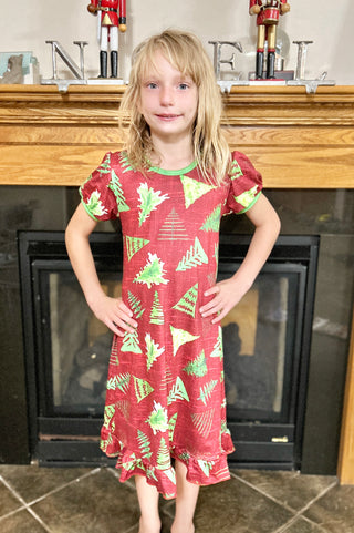 Red and Green Christmas Tree Gown and 2 piece set loungewear