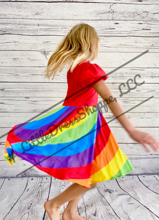 Red Rainbow Swirl Twirly Dress