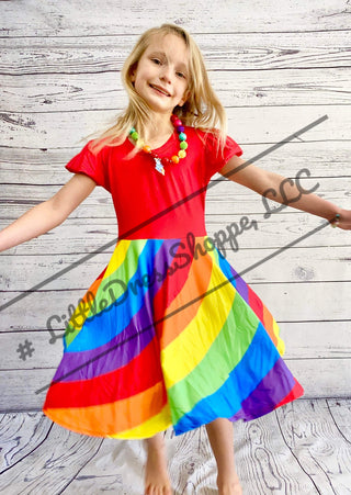 Red Rainbow Swirl Twirly Dress